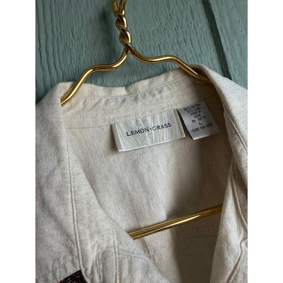 Vintage Safari Animal Embroidered Shirt Women’s Large Linen Cotton Blend - Picture 4 of 5